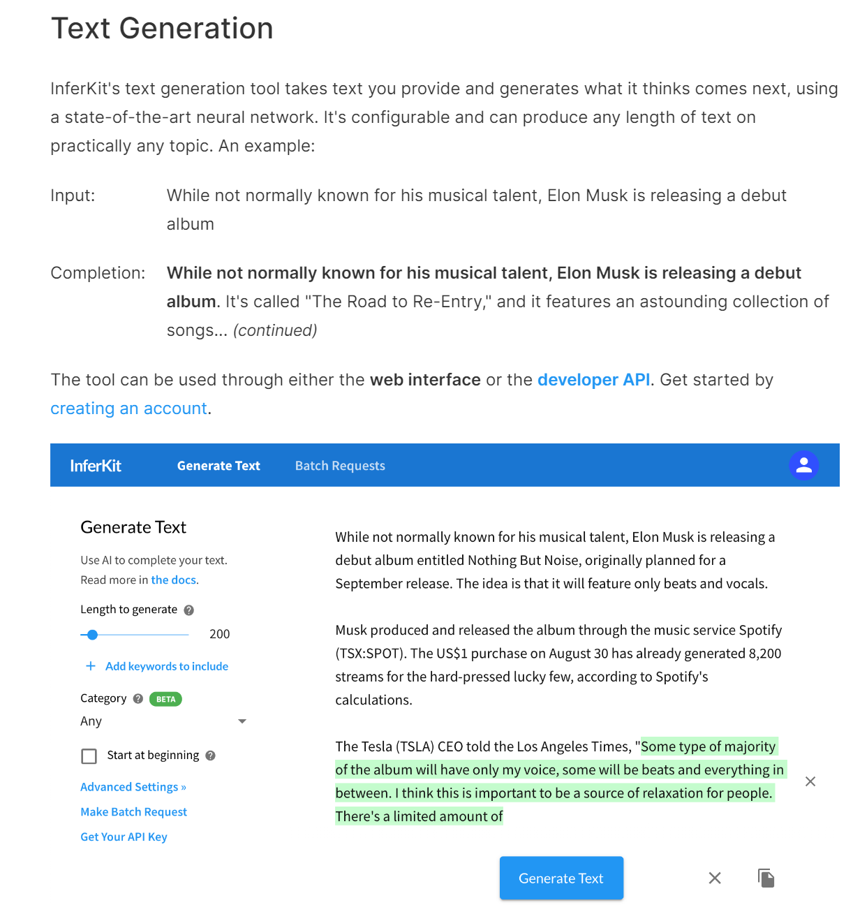 InferKit AI Text Generation